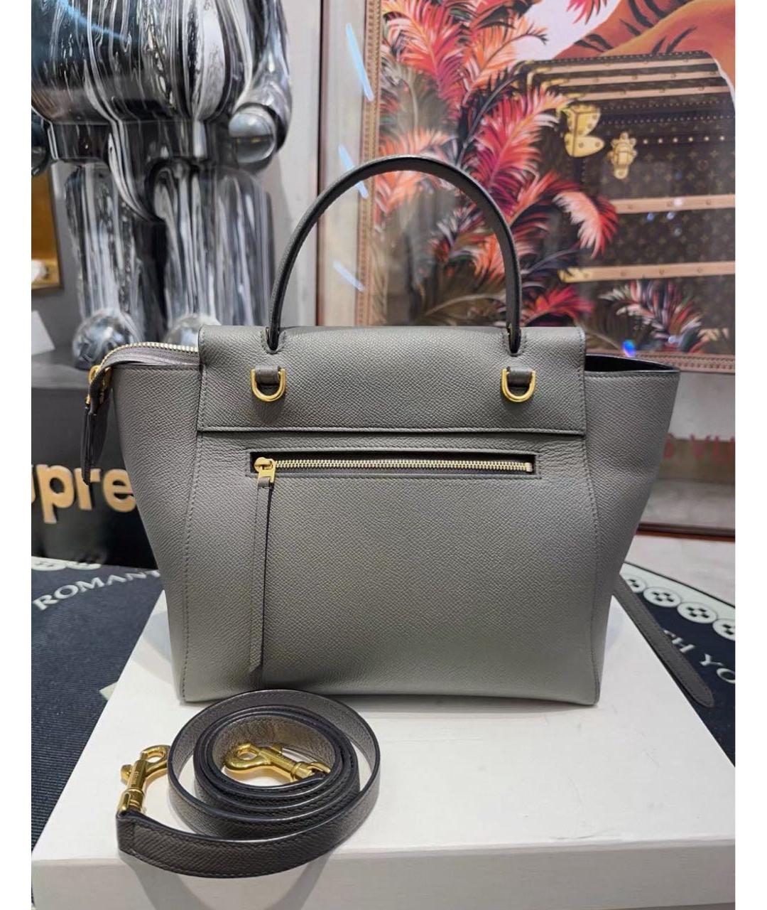 CELINE Серая кожаная сумка с короткими ручками, фото 3