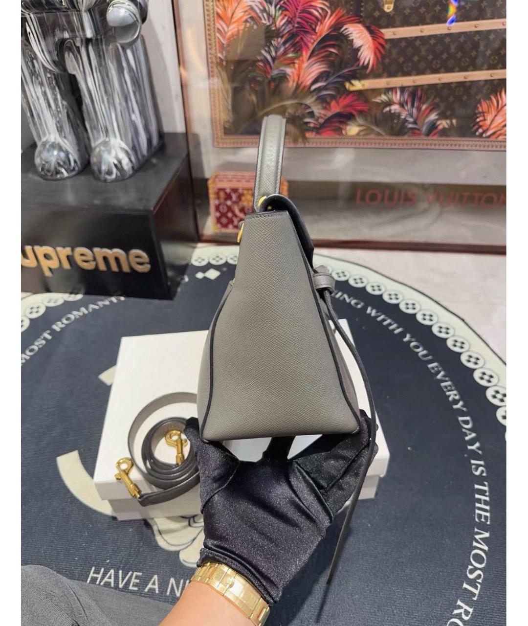 CELINE Серая кожаная сумка с короткими ручками, фото 6