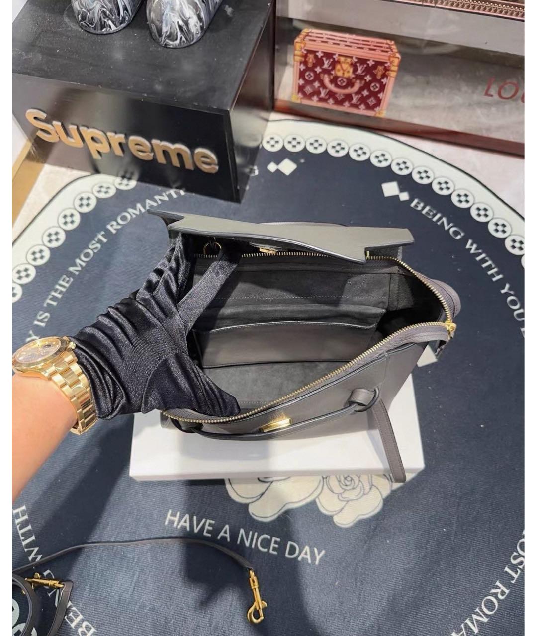 CELINE Серая кожаная сумка с короткими ручками, фото 4