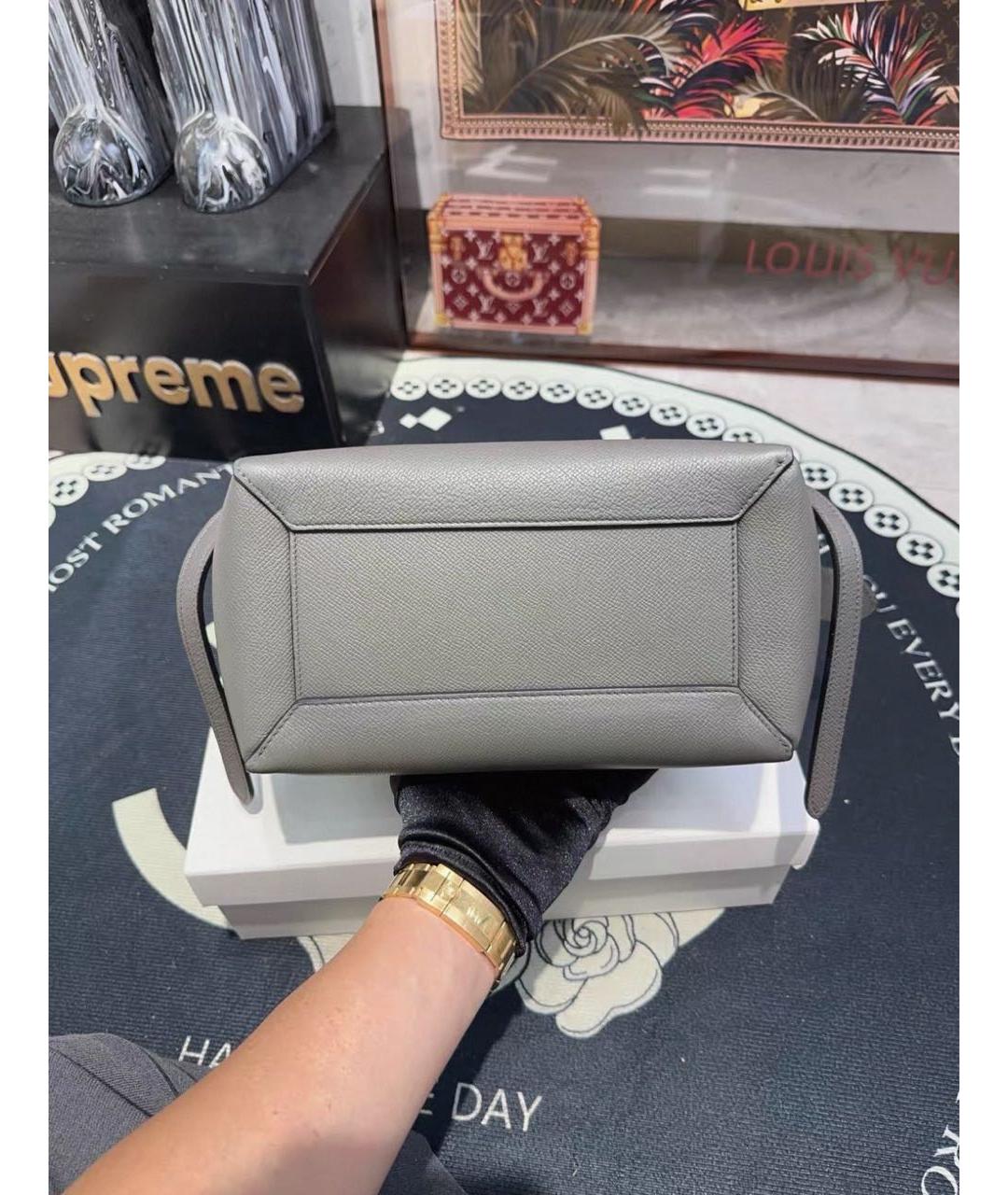CELINE Серая кожаная сумка с короткими ручками, фото 8