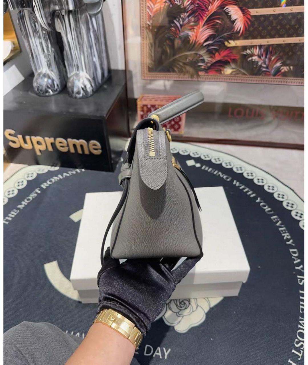 CELINE Серая кожаная сумка с короткими ручками, фото 7