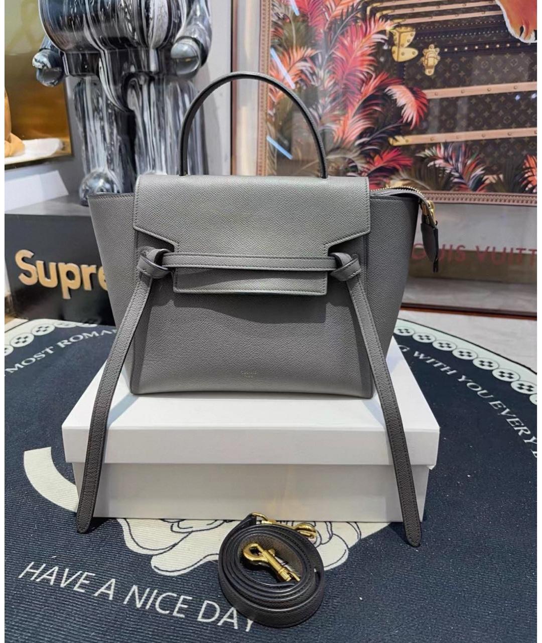 CELINE Серая кожаная сумка с короткими ручками, фото 2