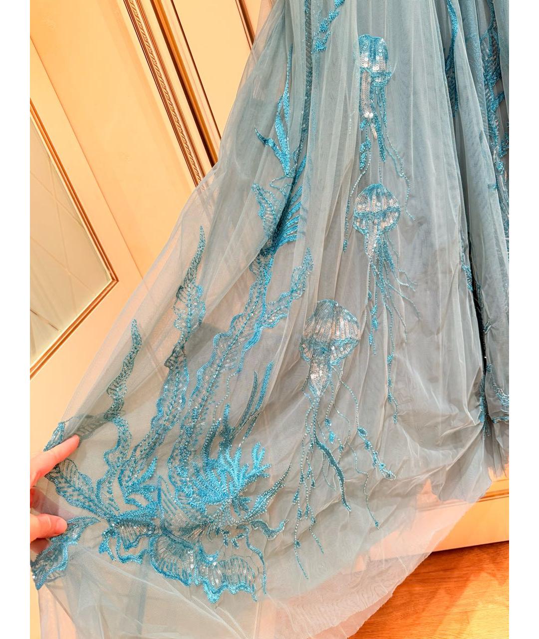 ALBERTA FERRETTI Бирюзовое коктейльное платье, фото 7