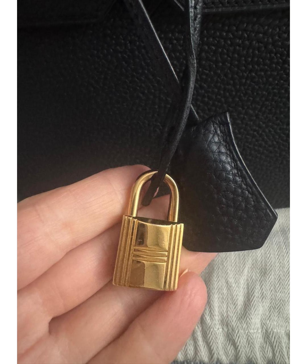 HERMES Черная кожаная сумка с короткими ручками, фото 5