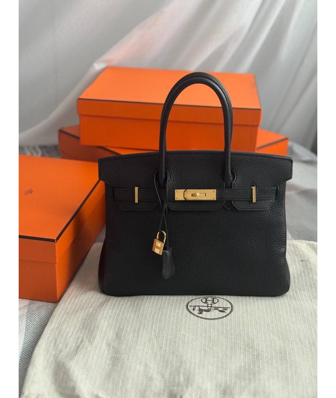 HERMES Черная кожаная сумка с короткими ручками, фото 9