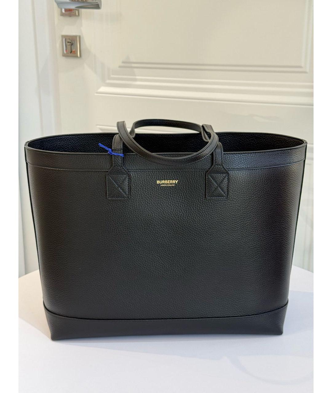 BURBERRY Черная кожаная сумка тоут, фото 7
