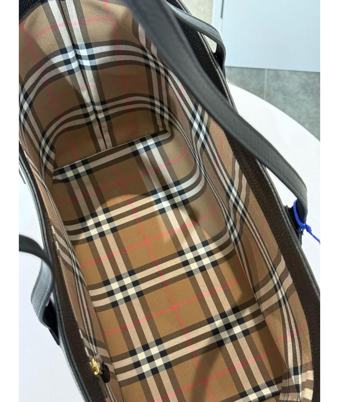 BURBERRY Черная кожаная сумка тоут, фото 4