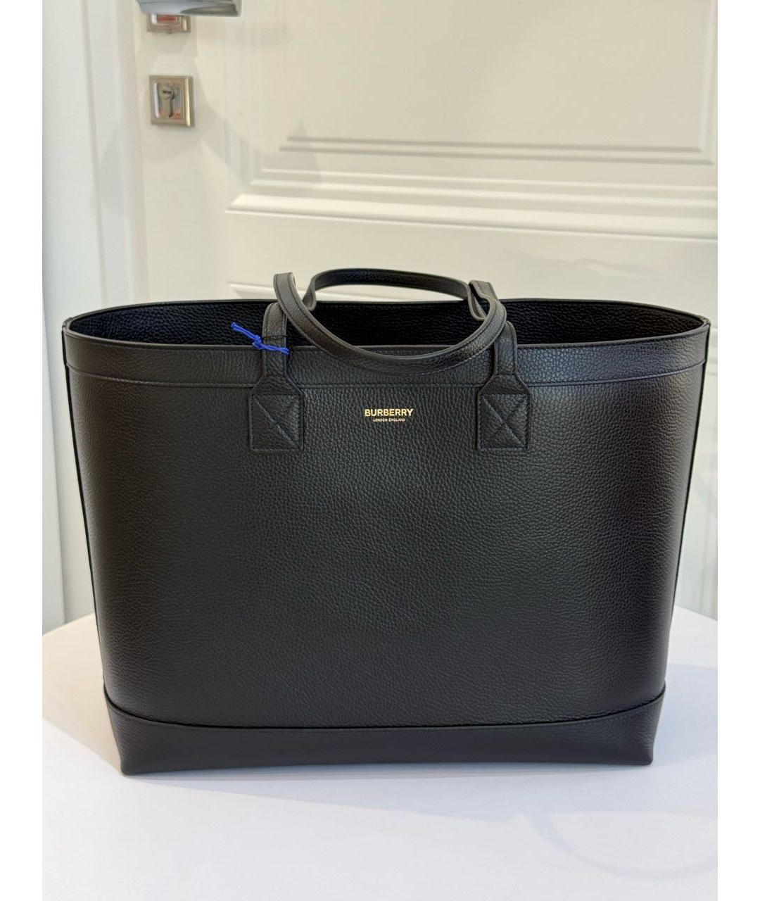 BURBERRY Черная кожаная сумка тоут, фото 8