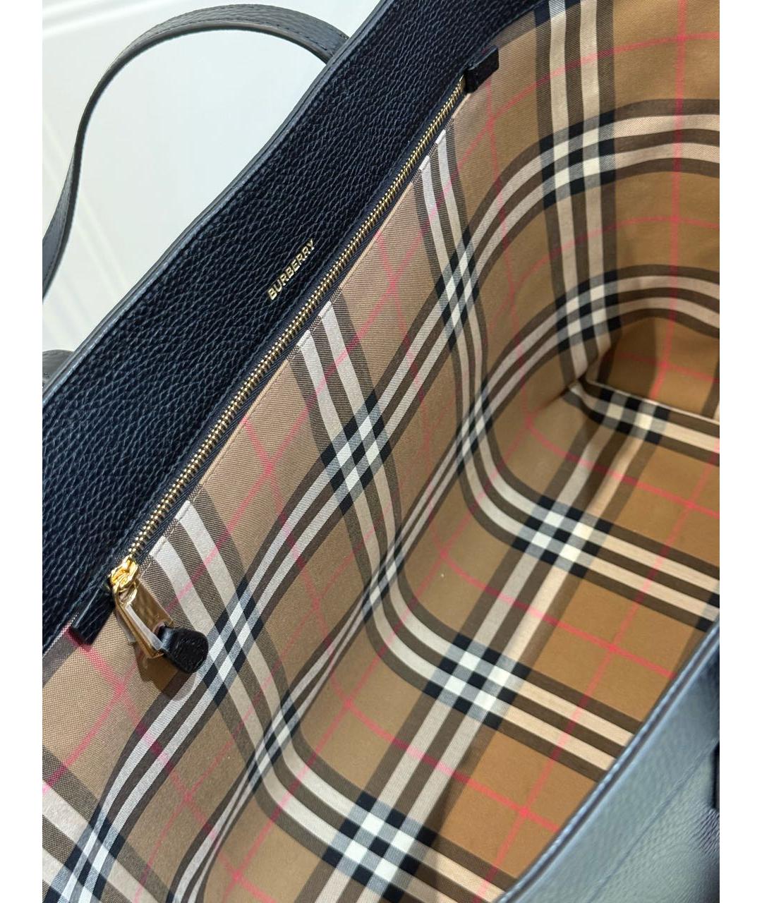 BURBERRY Черная кожаная сумка тоут, фото 5
