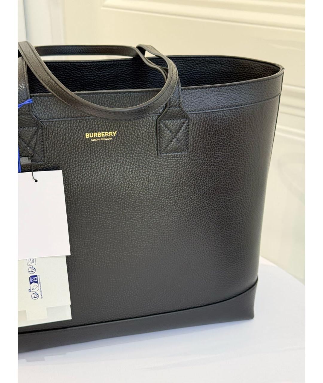 BURBERRY Черная кожаная сумка тоут, фото 6