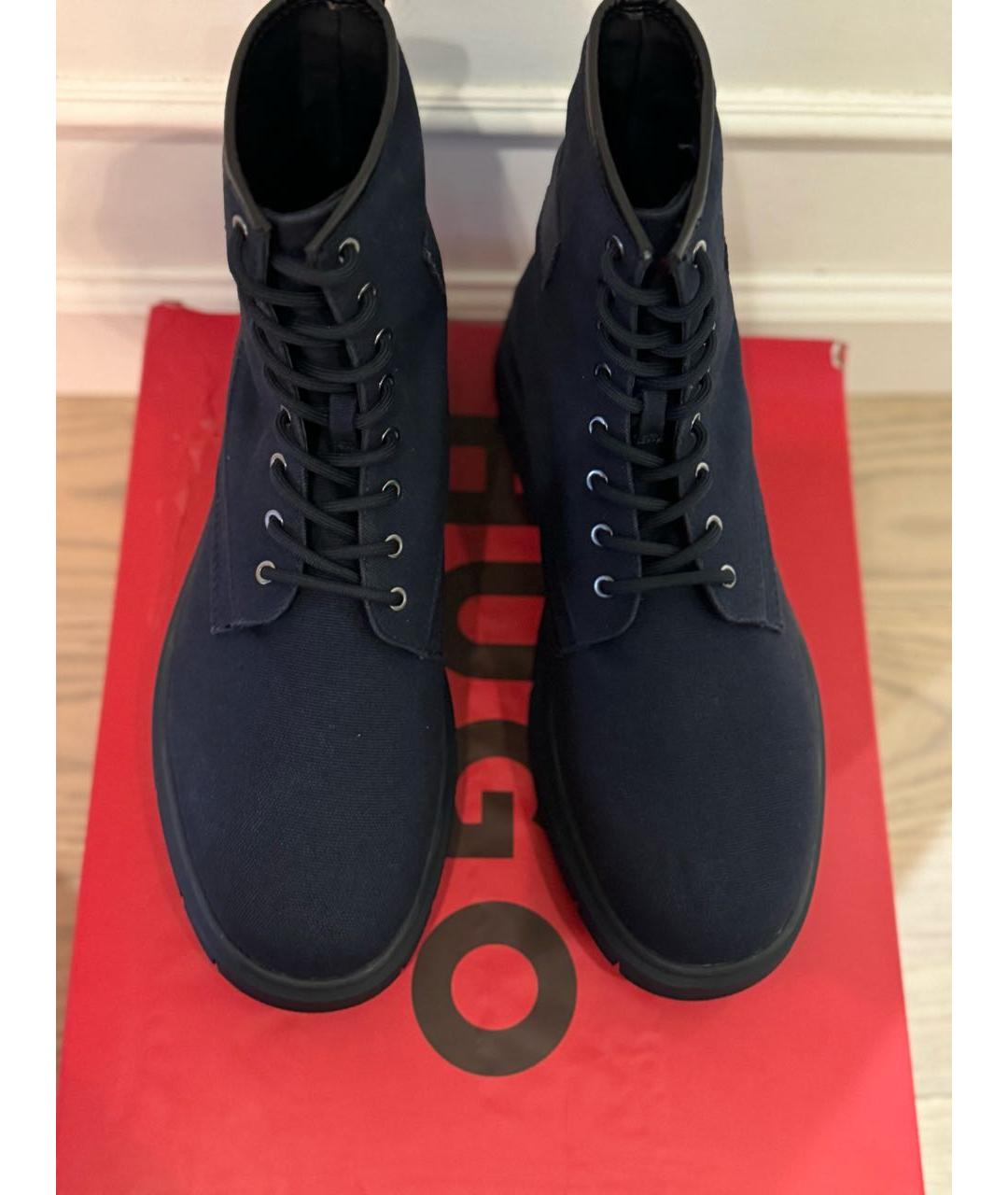 HUGO Темно-синие текстильные высокие ботинки, фото 2