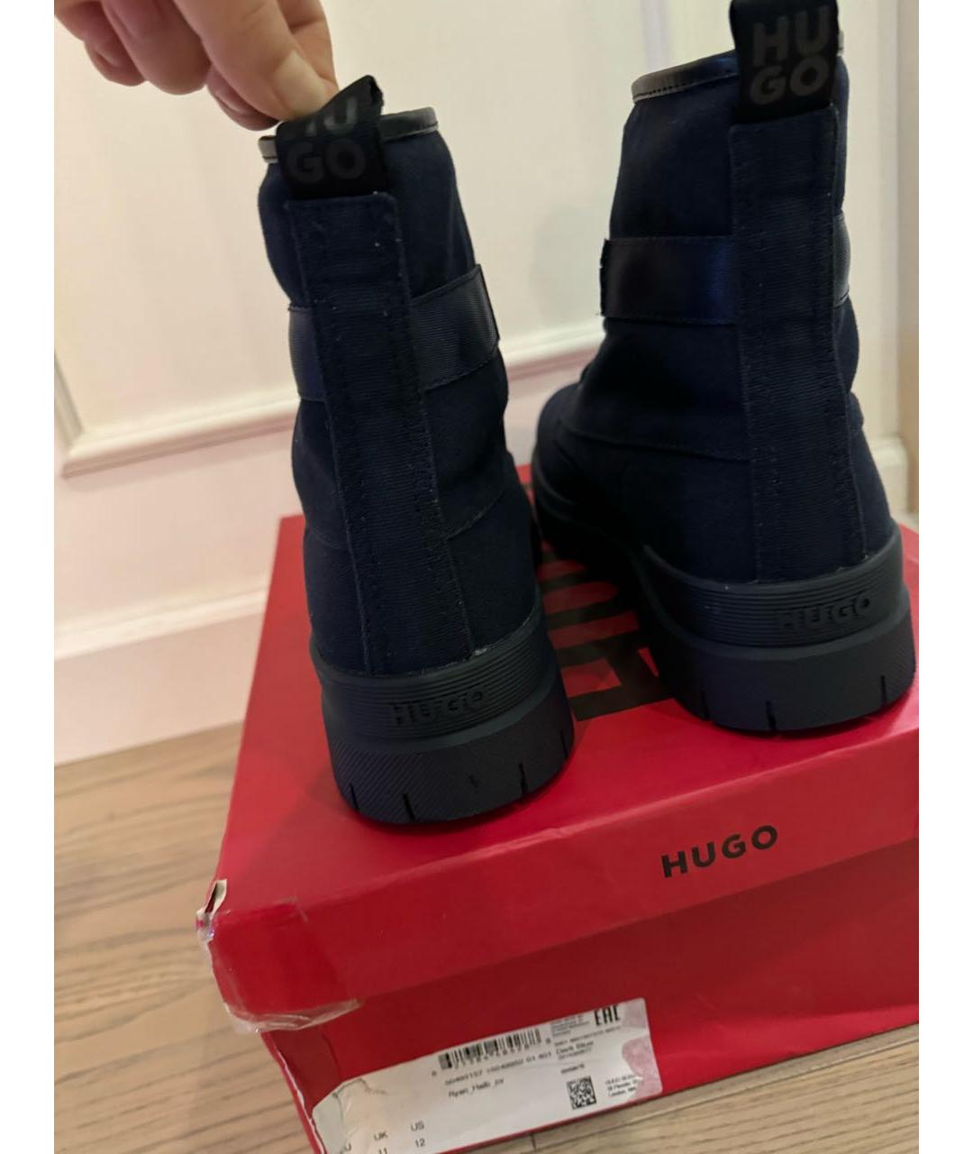HUGO Темно-синие текстильные высокие ботинки, фото 4