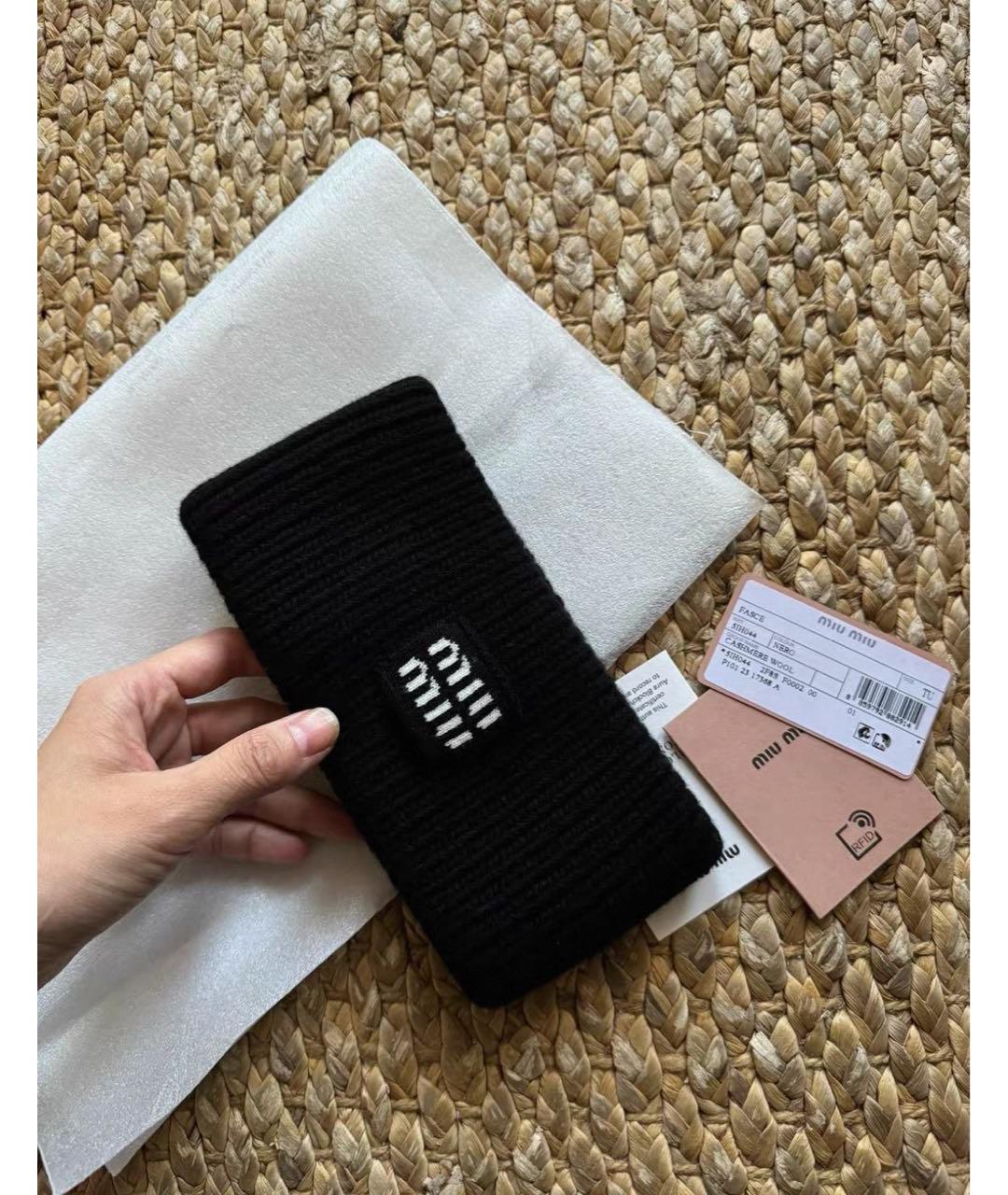 MIU MIU Черная шерстяная повязка на голову, фото 4