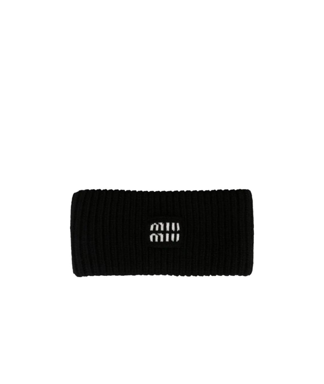 MIU MIU Черная шерстяная повязка на голову, фото 1