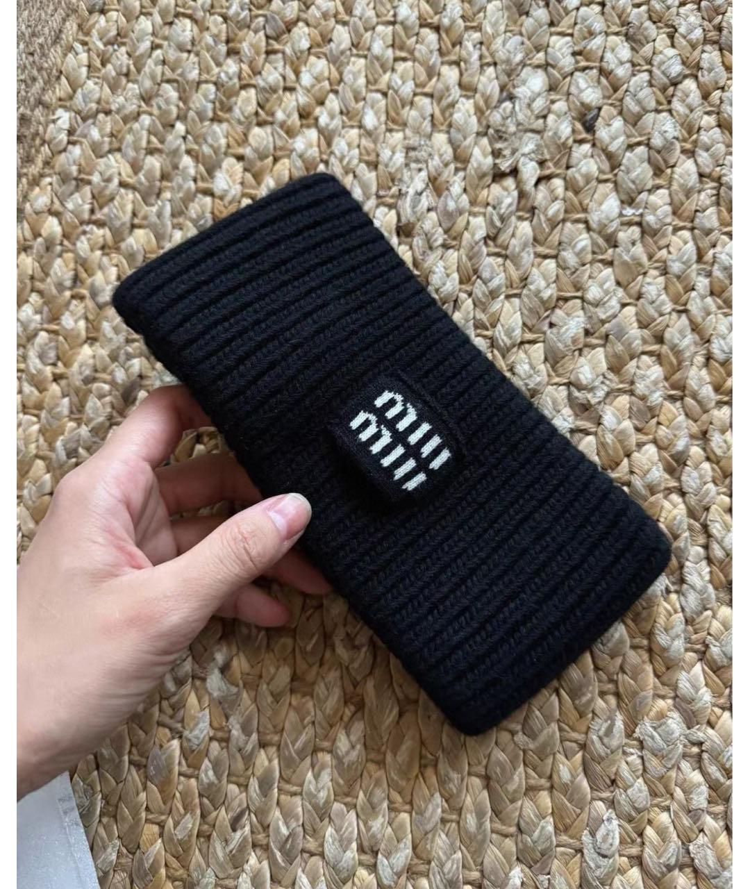 MIU MIU Черная шерстяная повязка на голову, фото 2