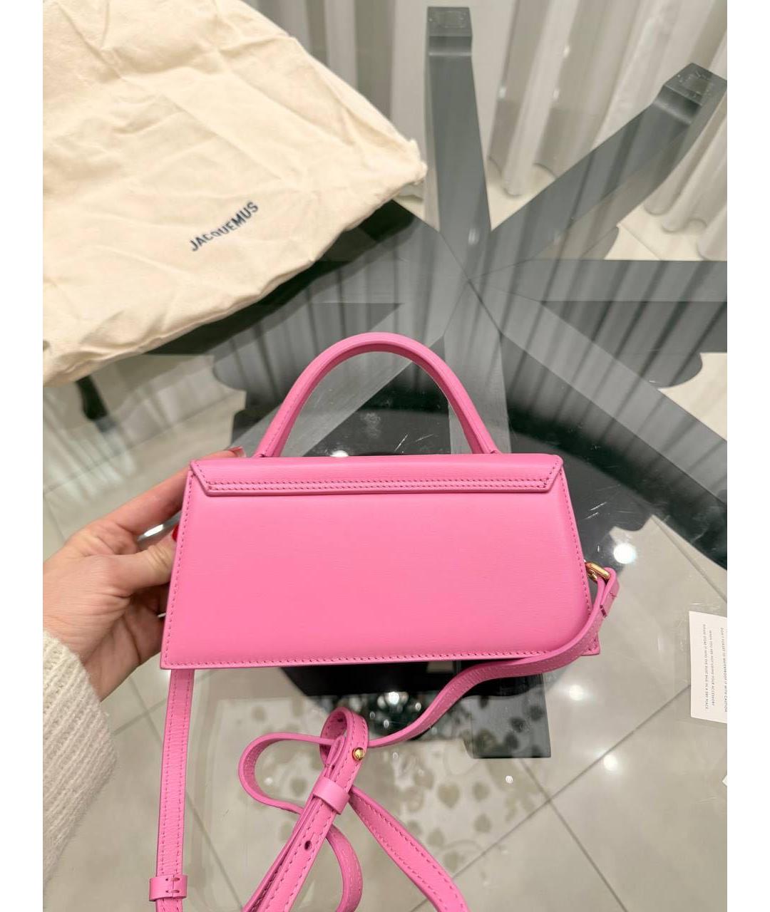 JACQUEMUS Розовая кожаная сумка с короткими ручками, фото 3