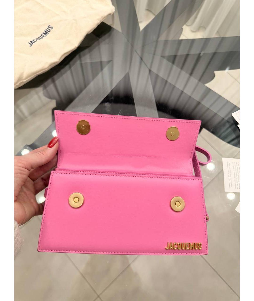 JACQUEMUS Розовая кожаная сумка с короткими ручками, фото 2