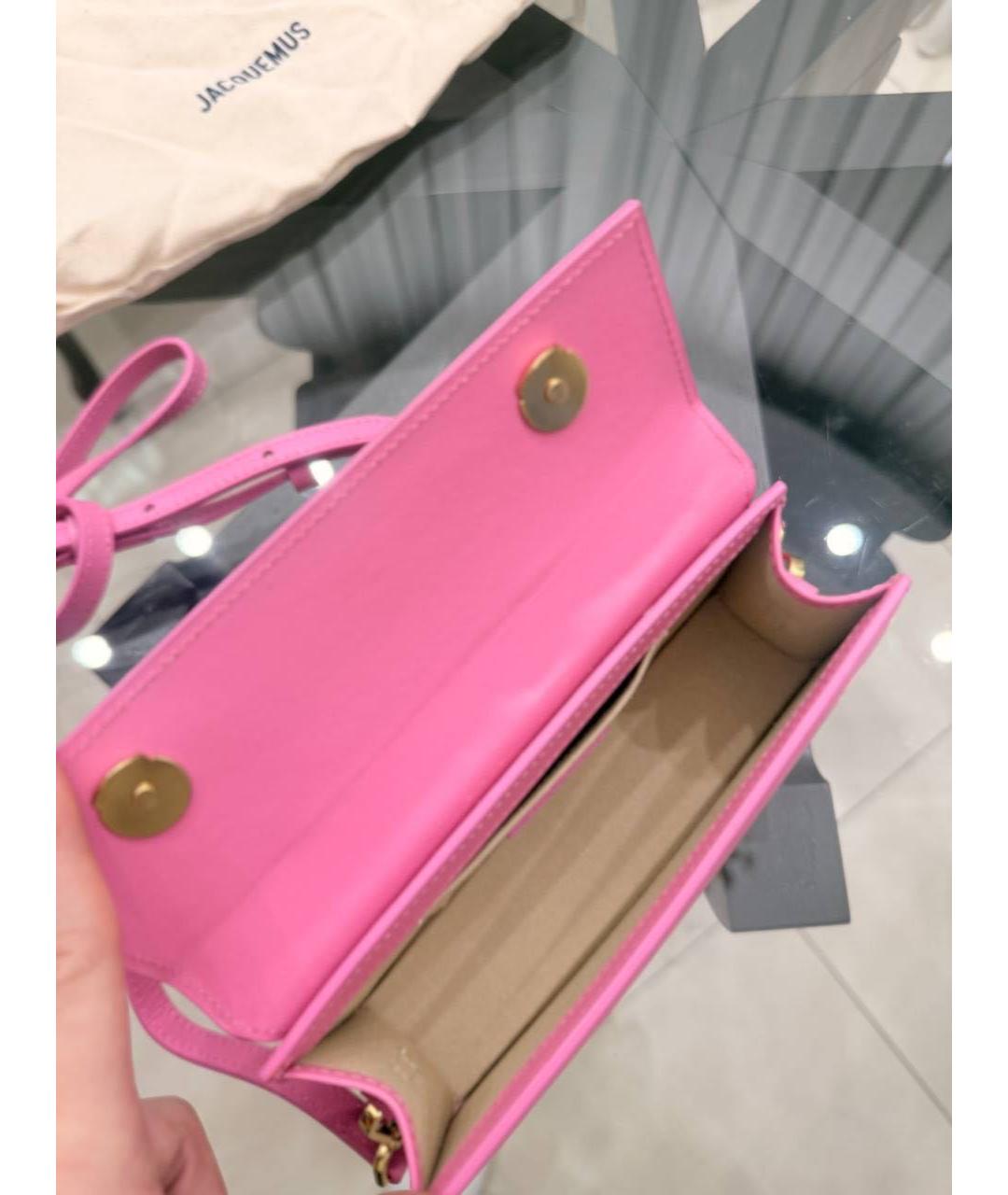 JACQUEMUS Розовая кожаная сумка с короткими ручками, фото 4