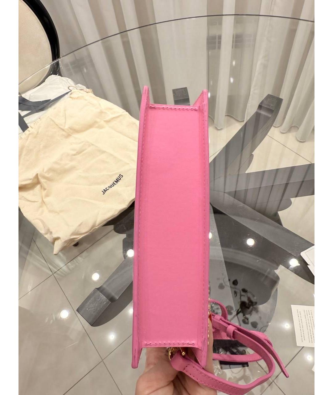 JACQUEMUS Розовая кожаная сумка с короткими ручками, фото 6