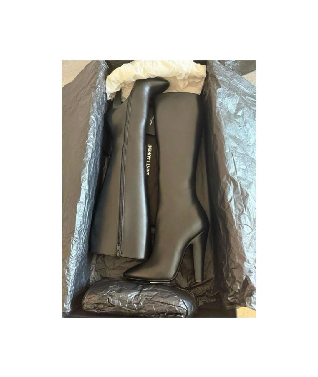 SAINT LAURENT Черные кожаные сапоги, фото 2