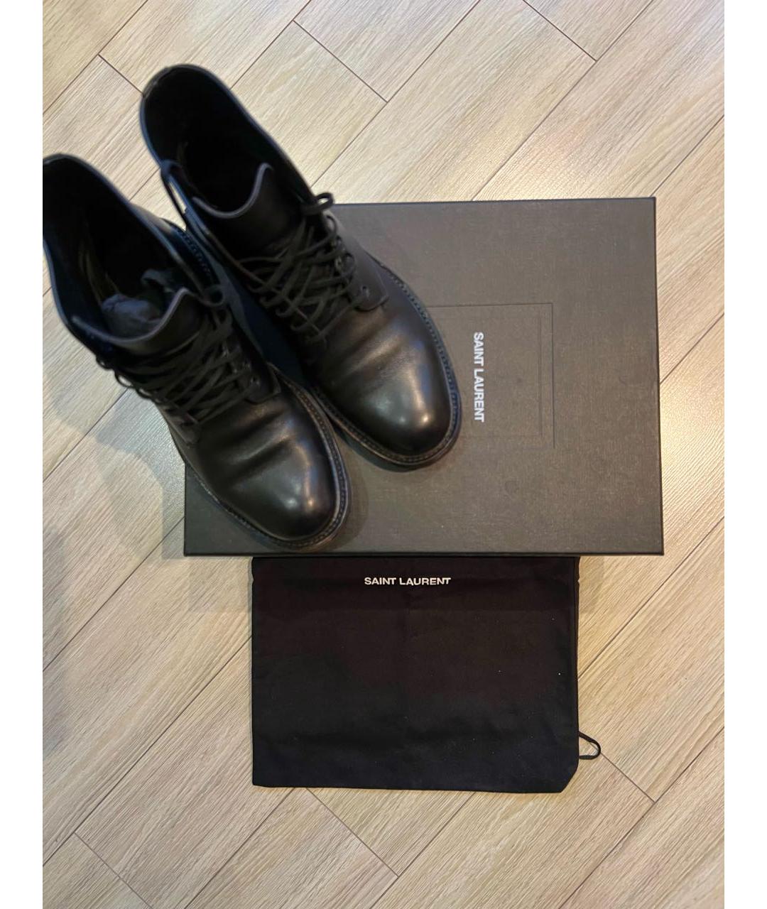 SAINT LAURENT Черные кожаные ботинки, фото 2