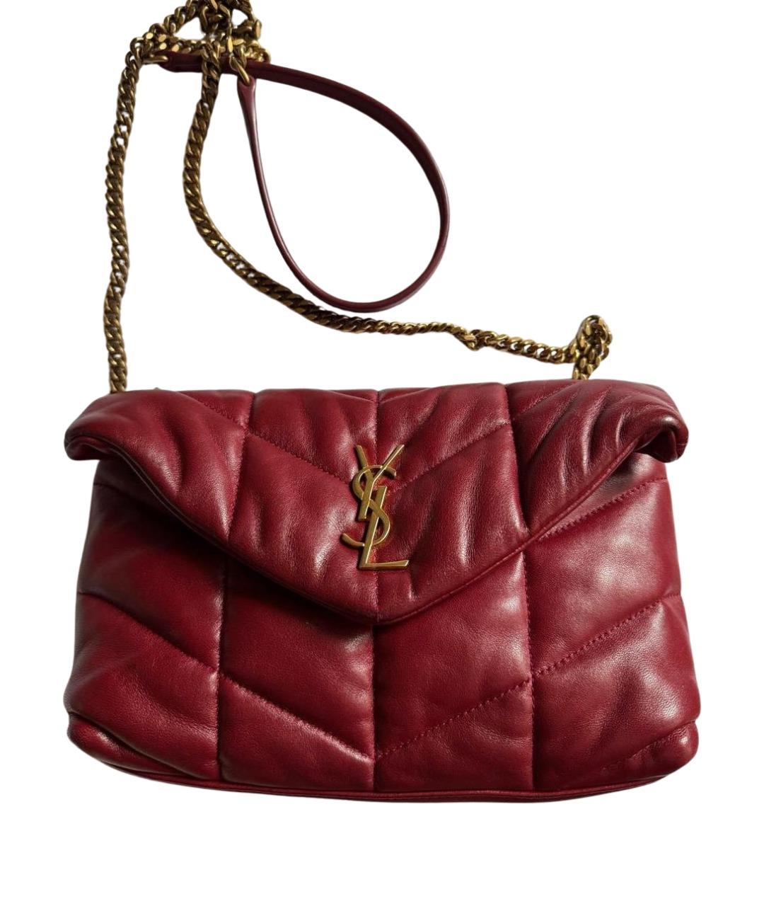 SAINT LAURENT Бордовая кожаная сумка через плечо, фото 1