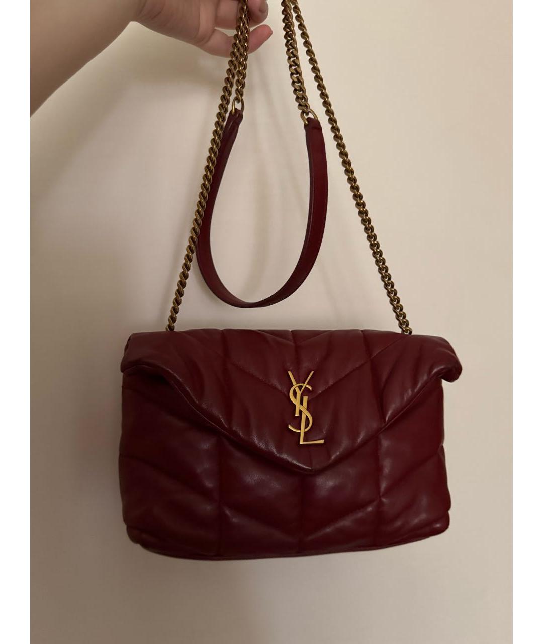 SAINT LAURENT Бордовая кожаная сумка через плечо, фото 2