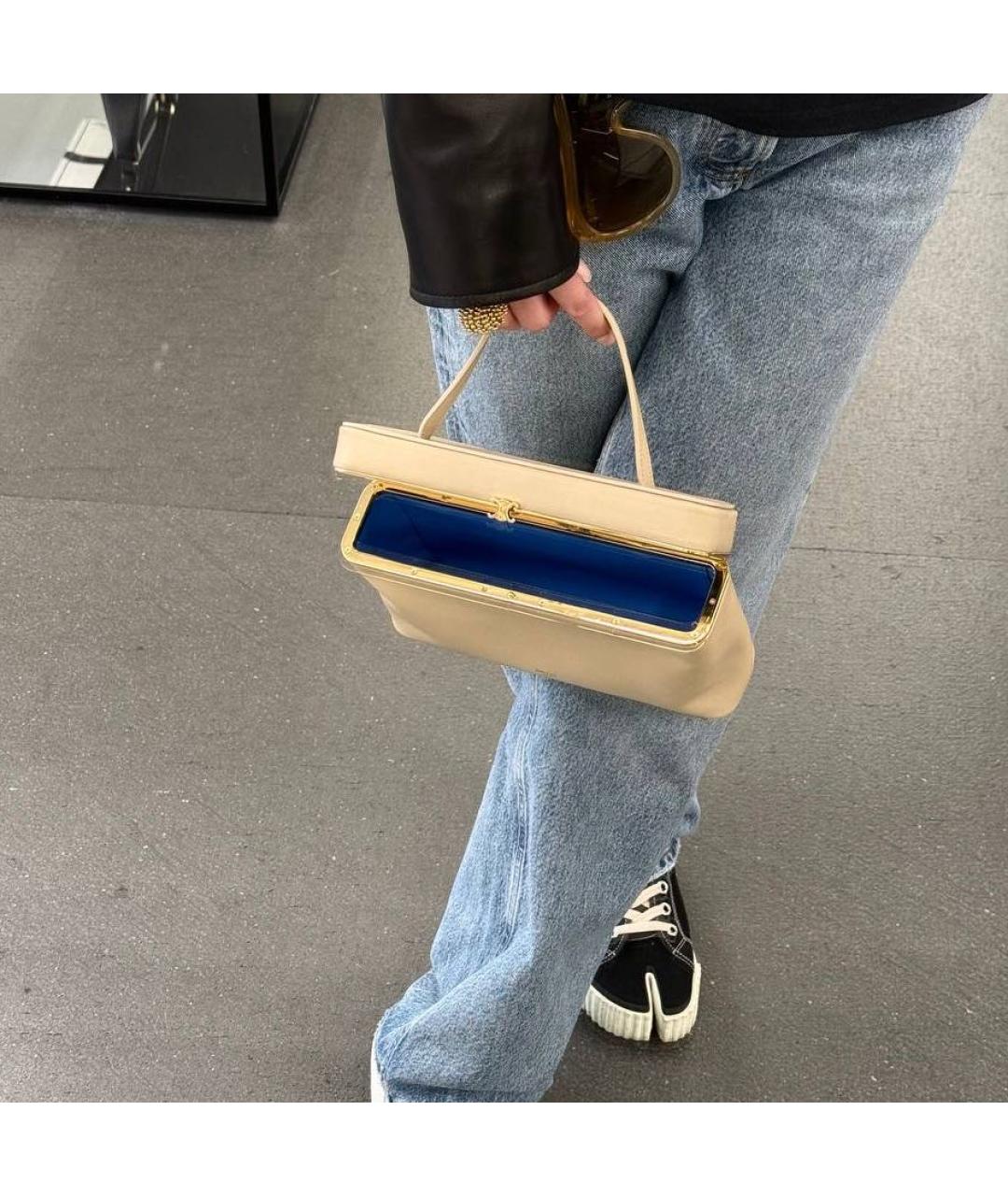 CELINE Бежевая кожаная сумка с короткими ручками, фото 2