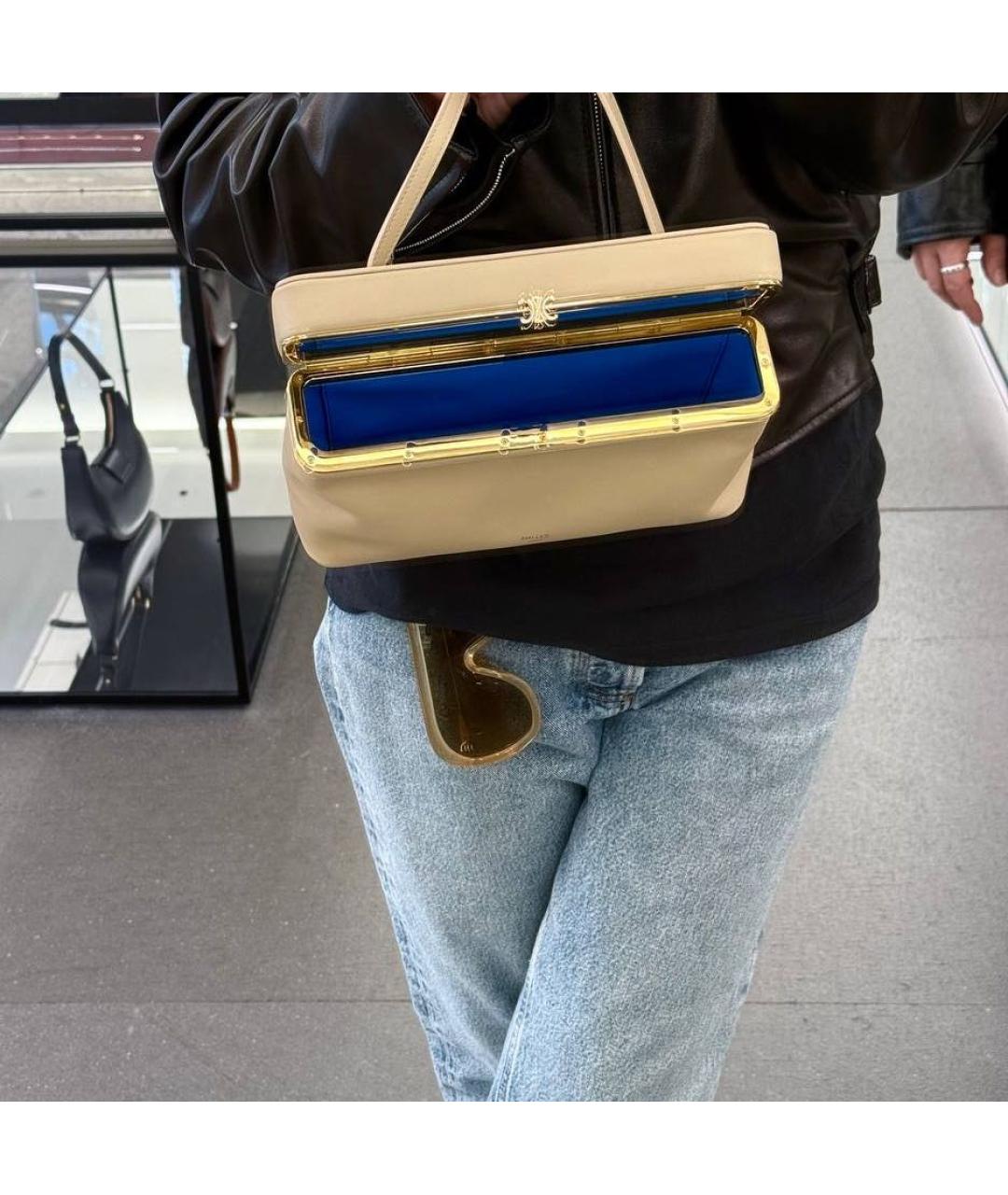 CELINE Бежевая кожаная сумка с короткими ручками, фото 4