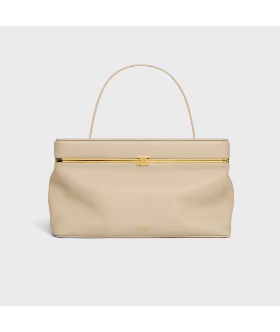 CELINE Бежевая кожаная сумка с короткими ручками, фото 7