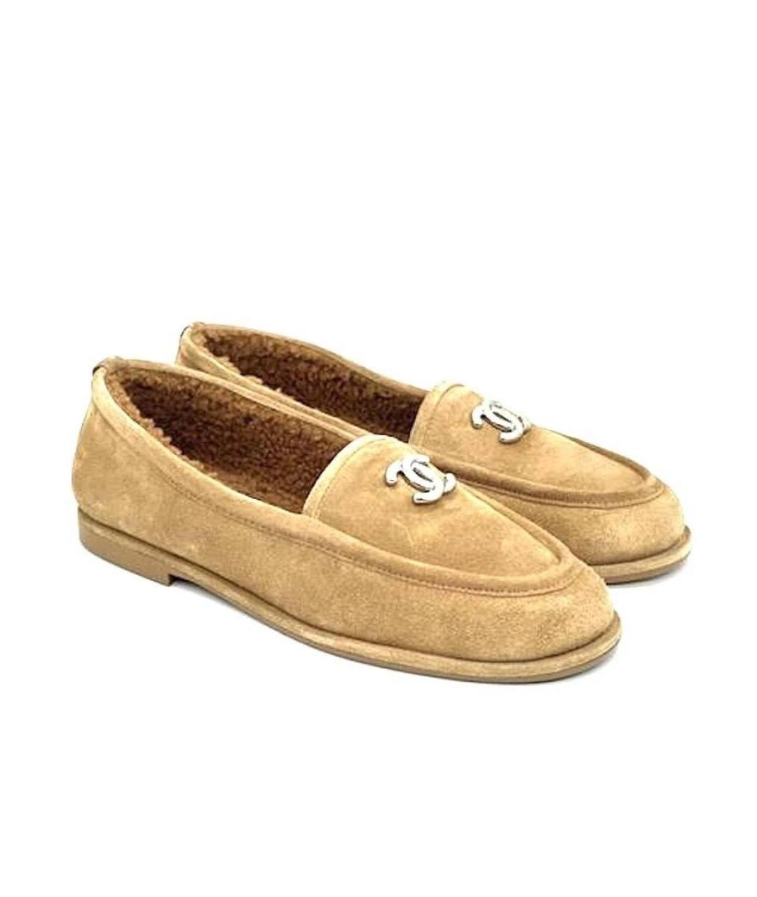 CHANEL Бежевые замшевые лоферы, фото 3