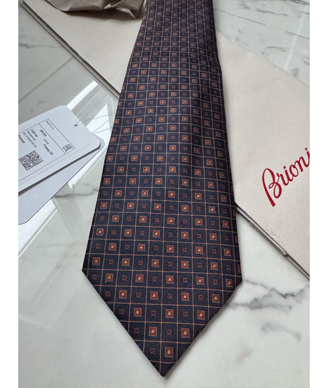 BRIONI Темно-синий шелковый галстук, фото 3
