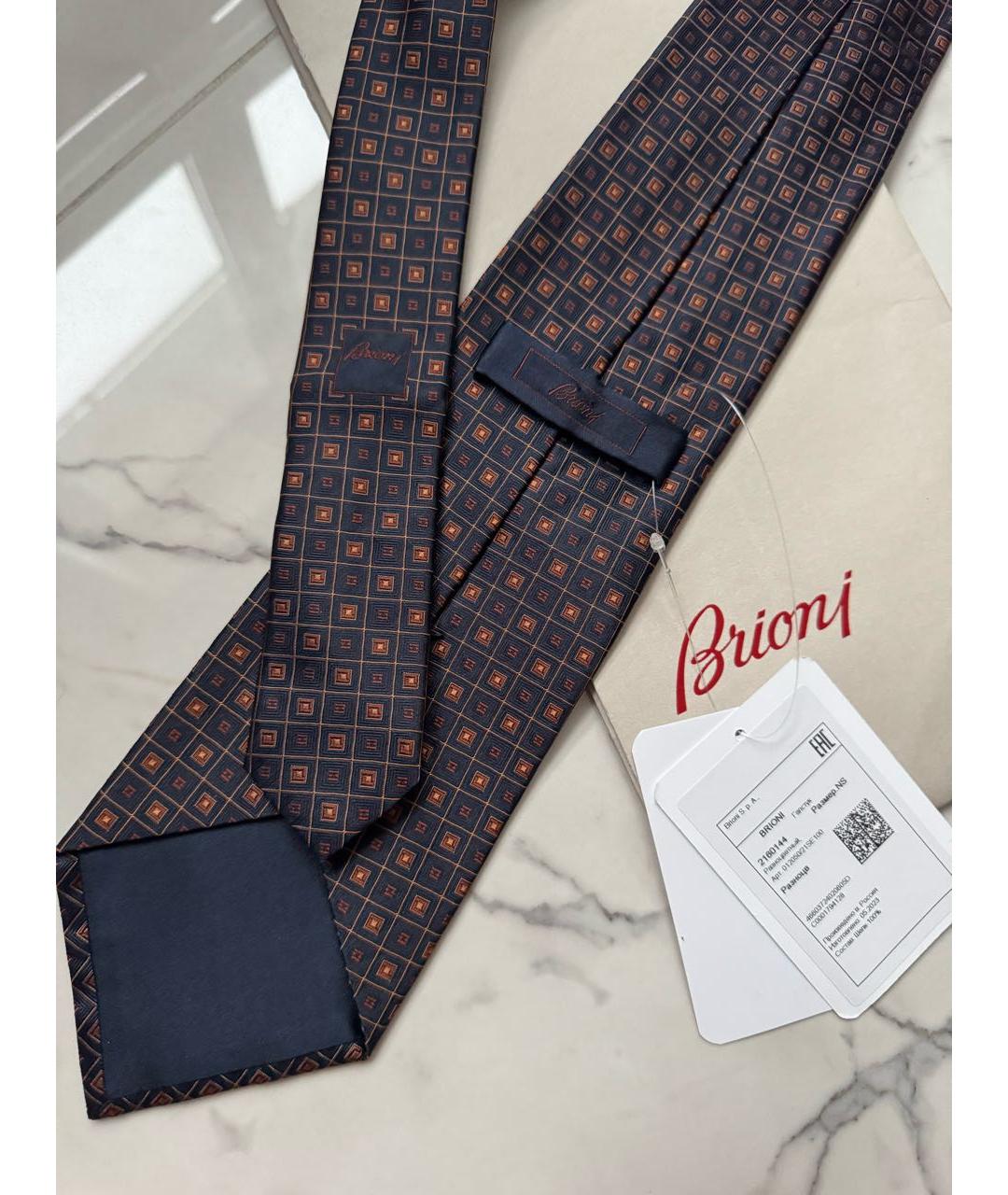 BRIONI Темно-синий шелковый галстук, фото 5
