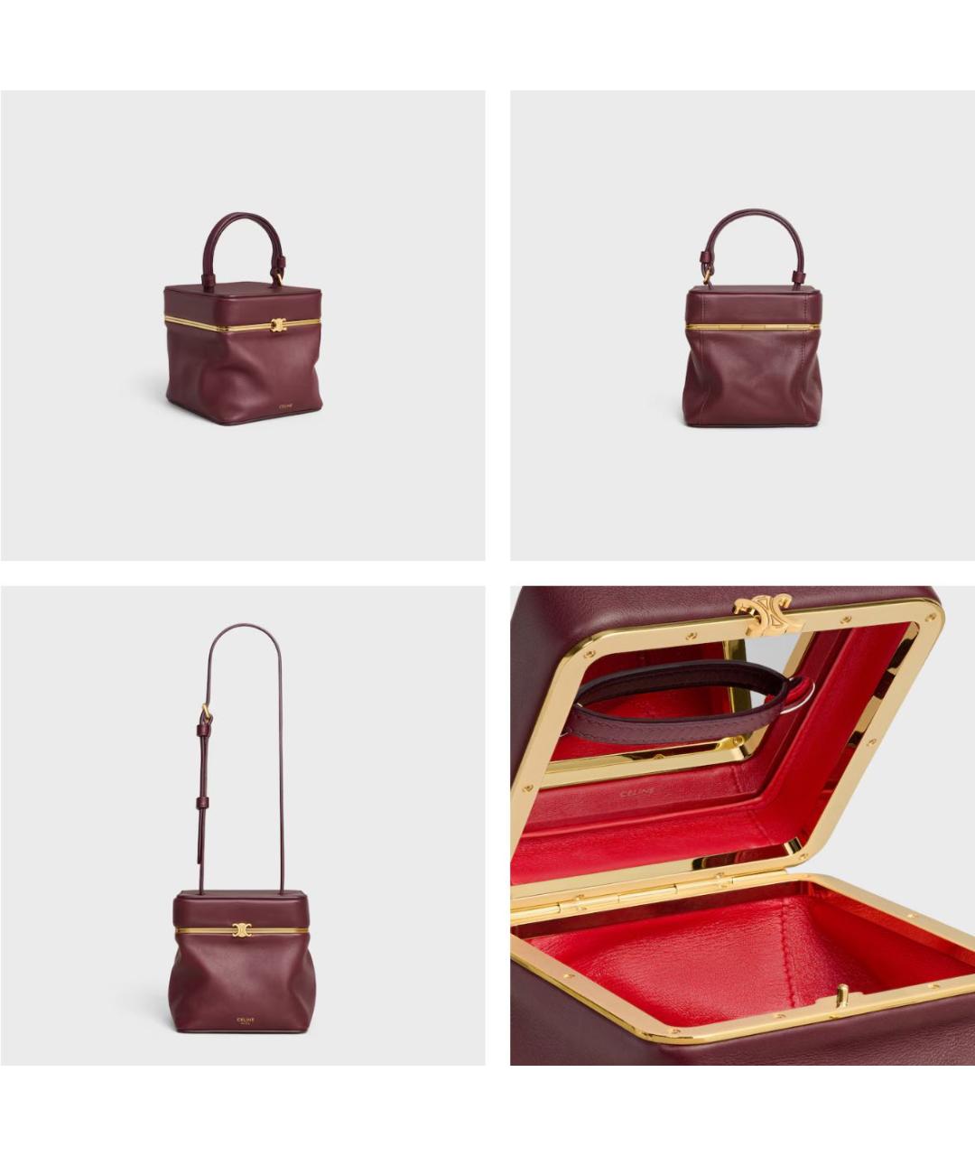 CELINE Бордовая кожаная сумка с короткими ручками, фото 2