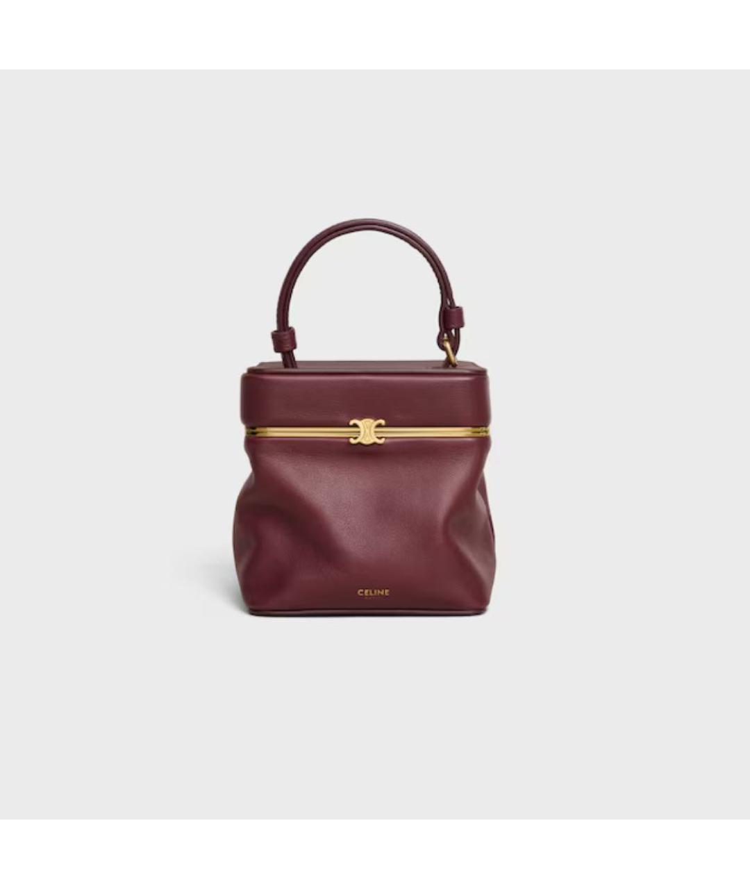 CELINE Бордовая кожаная сумка с короткими ручками, фото 5