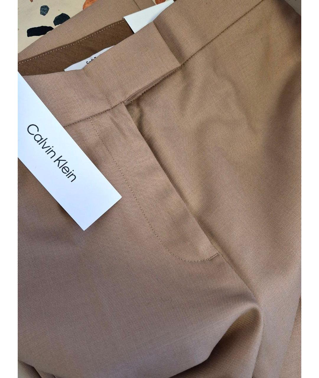 CALVIN KLEIN Бежевые шерстяные брюки широкие, фото 4