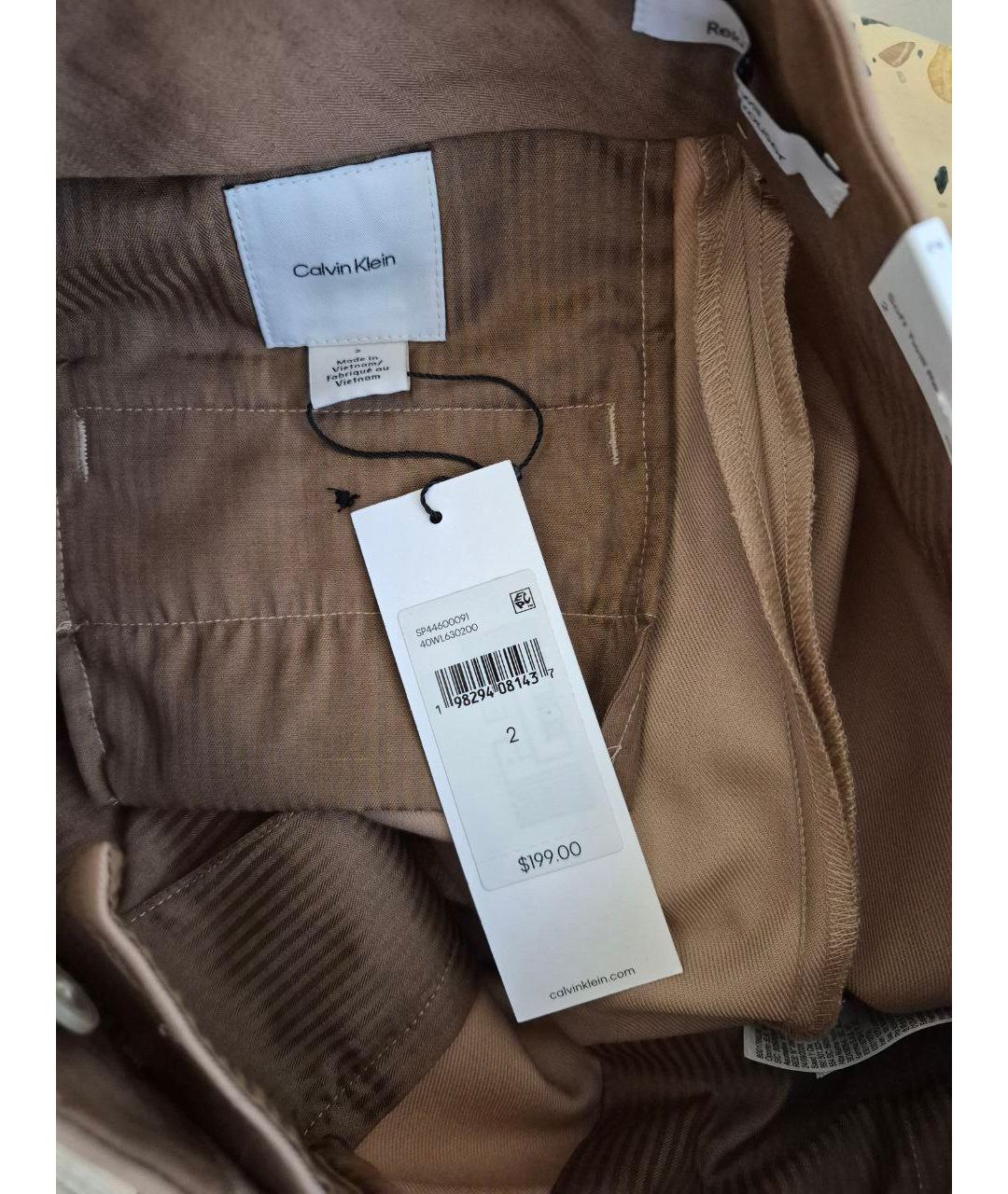 CALVIN KLEIN Бежевые шерстяные брюки широкие, фото 6