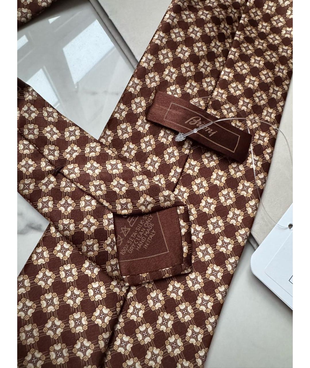 BRIONI Коричневый шелковый галстук, фото 7