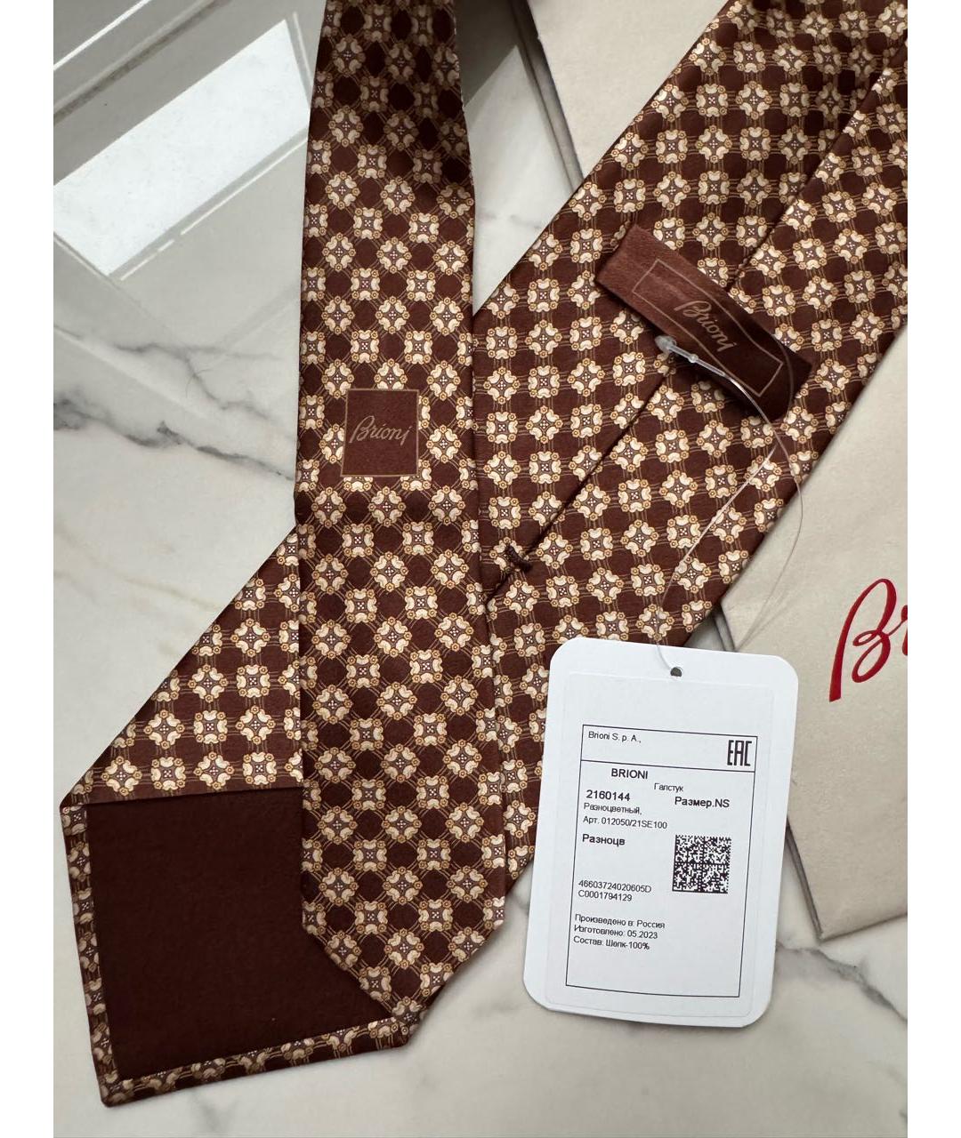 BRIONI Коричневый шелковый галстук, фото 6