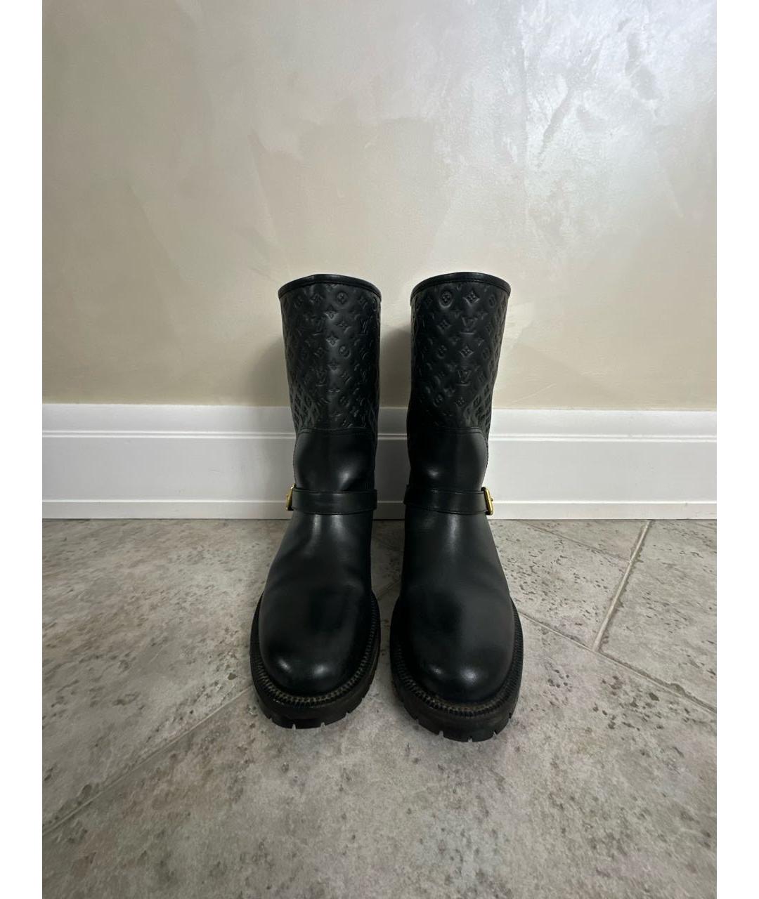 LOUIS VUITTON Черные кожаные сапоги, фото 2