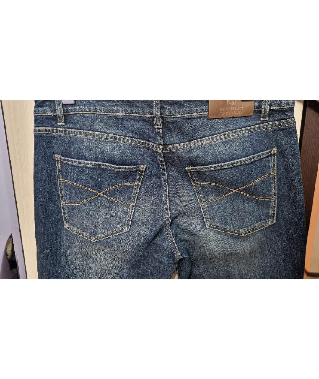 BRUNELLO CUCINELLI Темно-синие хлопковые прямые джинсы, фото 6