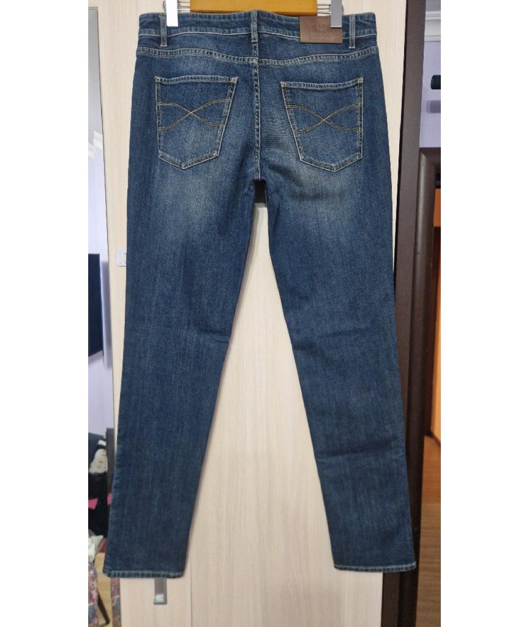 BRUNELLO CUCINELLI Темно-синие хлопковые прямые джинсы, фото 2