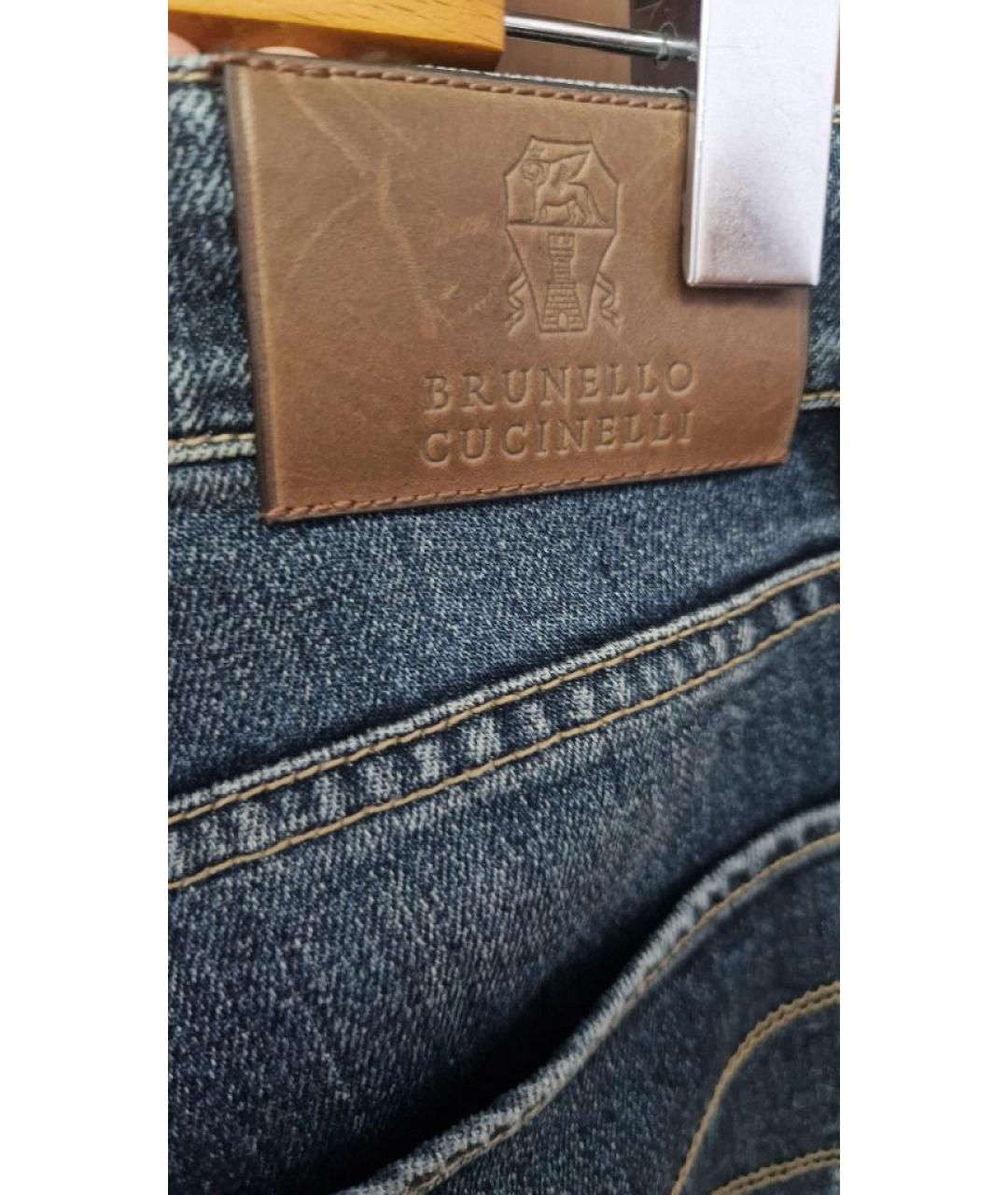 BRUNELLO CUCINELLI Темно-синие хлопковые прямые джинсы, фото 7
