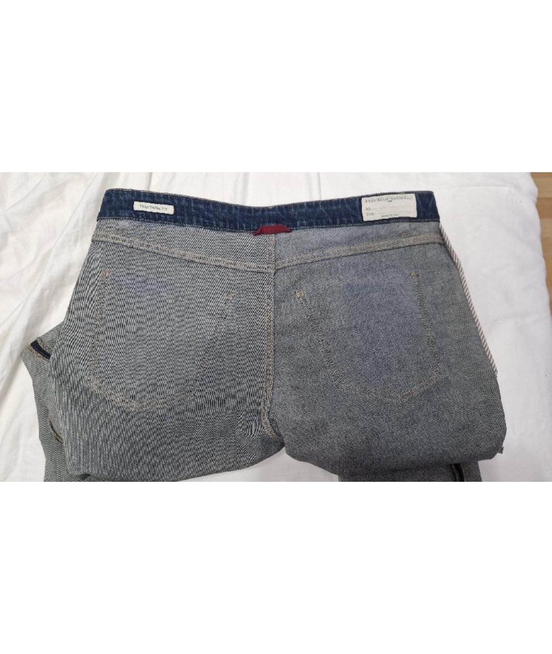 BRUNELLO CUCINELLI Темно-синие хлопковые прямые джинсы, фото 3