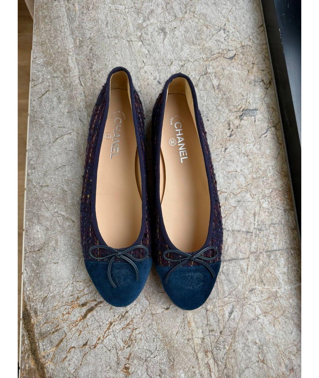 CHANEL Темно-синие текстильные балетки, фото 3