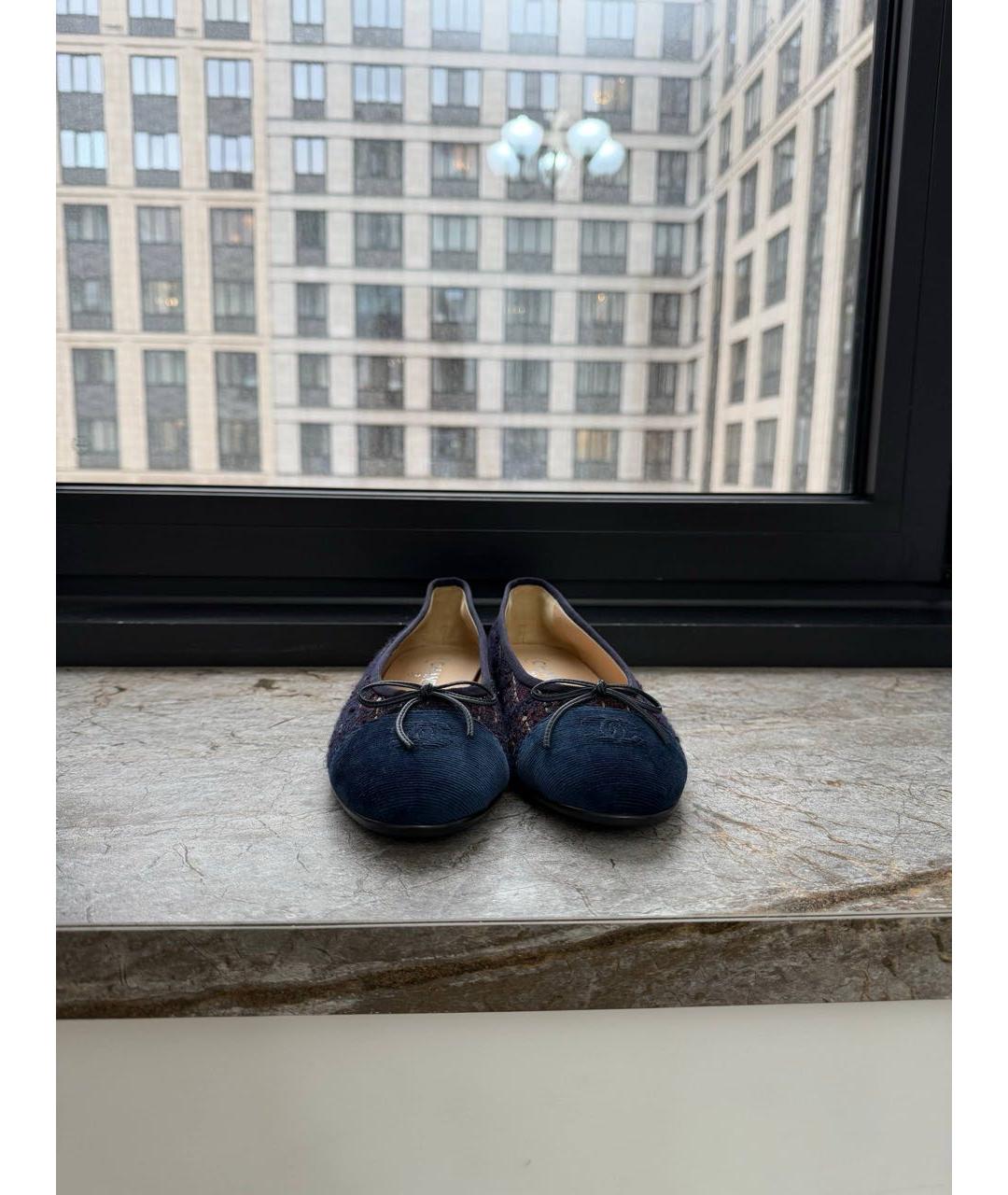 CHANEL Темно-синие текстильные балетки, фото 2