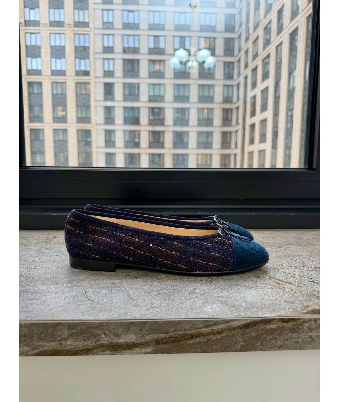 CHANEL Темно-синие текстильные балетки, фото 7