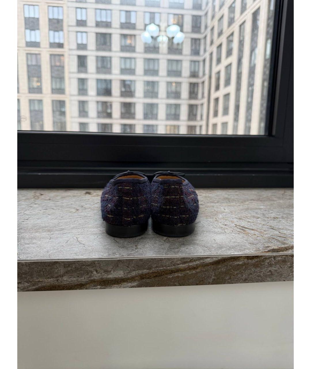 CHANEL Темно-синие текстильные балетки, фото 4