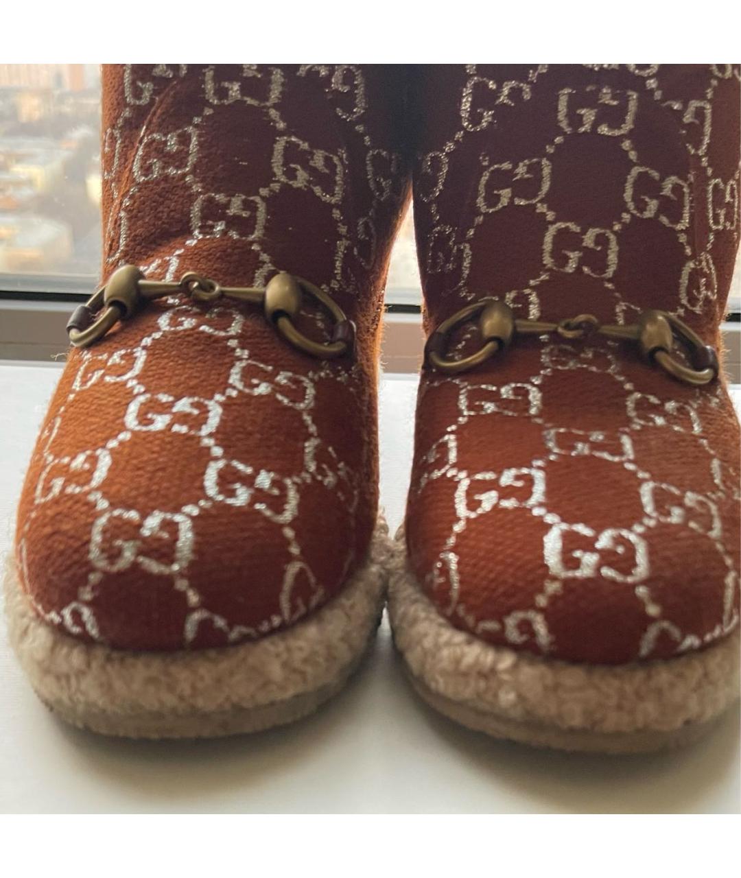 GUCCI Коричневые текстильные полусапоги, фото 4