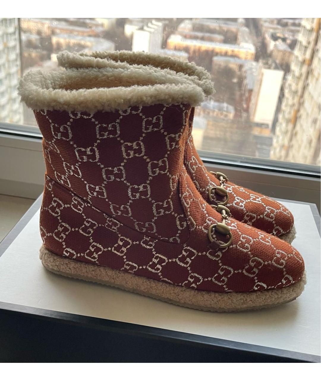 GUCCI Коричневые текстильные полусапоги, фото 2